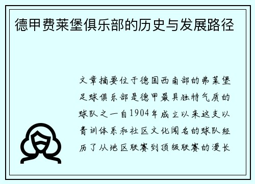 德甲费莱堡俱乐部的历史与发展路径